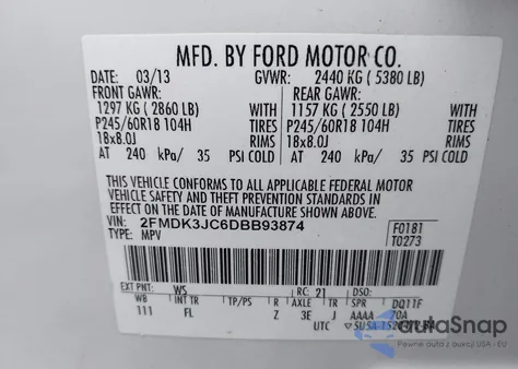 2013 Ford Edge Sel z USA, uszkodzony, nr VIN 2FMDK3JC6DBB93874